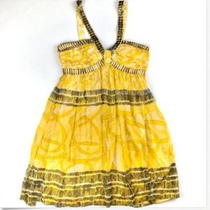 Nine West Dress Silk Yellow Embellished Strap